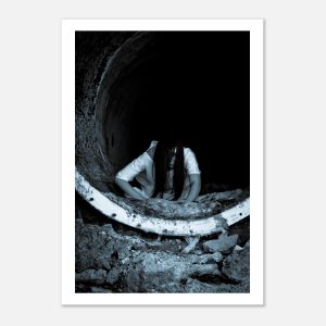 Scary woman in white dress. Fine art print poster.