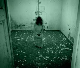 mysterious silhouette in ruins with cinematic lighting