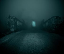 mysterious silhouette in ruins with cinematic lighting