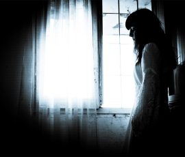 mysterious silhouette in ruins with cinematic lighting