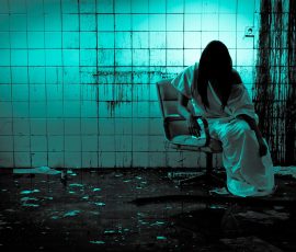 mysterious silhouette in ruins with cinematic lighting